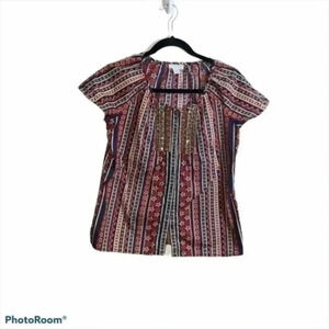 Charter club printed short sleeve button down shirt 4P